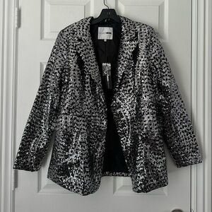 Fashion Nova Feel Like Dancing Sequin Blazer - Silver  NWT Large